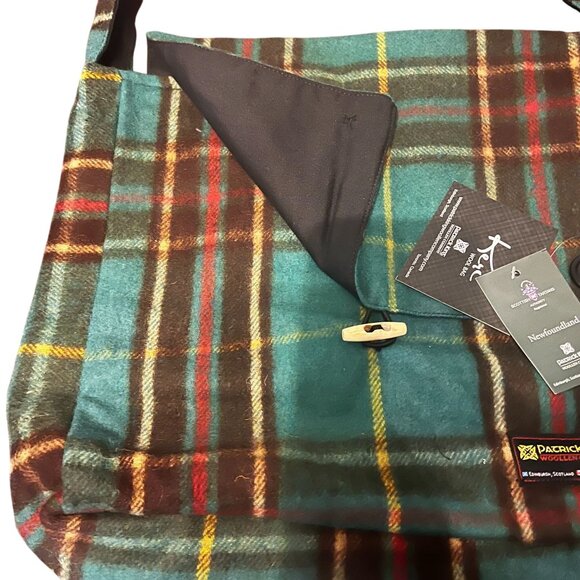 Patrick King Woolen Messenger Bag  Tartan green Plaid Adjustable Strap‎ Scottish - Picture 3 of 8
